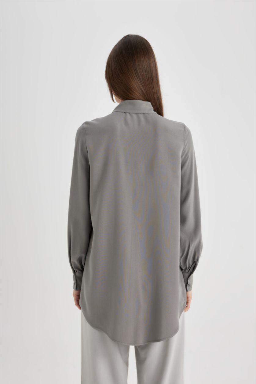 FEMME Gris Tunique Chemise coupe régulière à Manches Longues