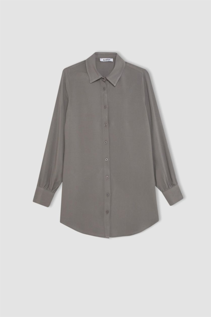 FEMME Gris Tunique Chemise coupe régulière à Manches Longues