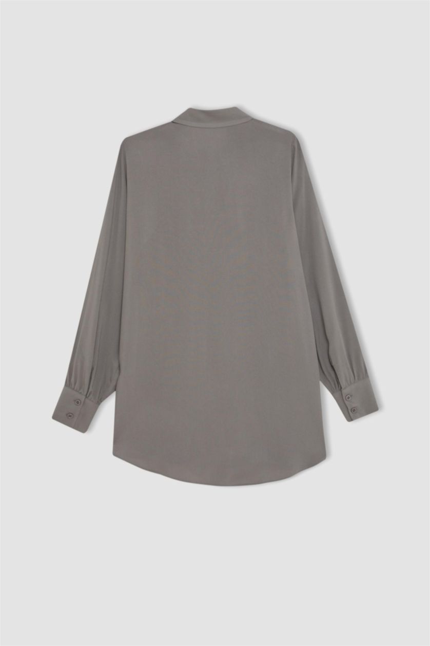 FEMME Gris Tunique Chemise coupe régulière à Manches Longues