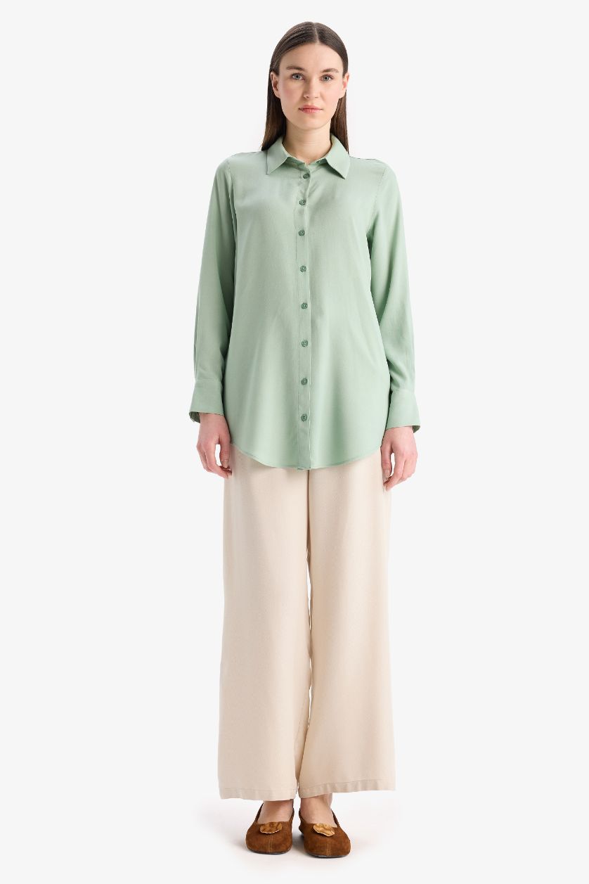 نساء نعناع قميص طويل قصة عادية ردن طويل