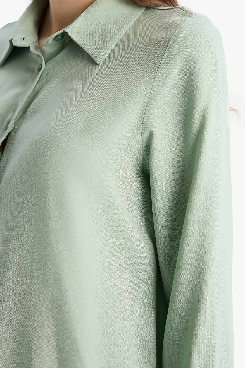 نساء نعناع قميص طويل قصة عادية ردن طويل