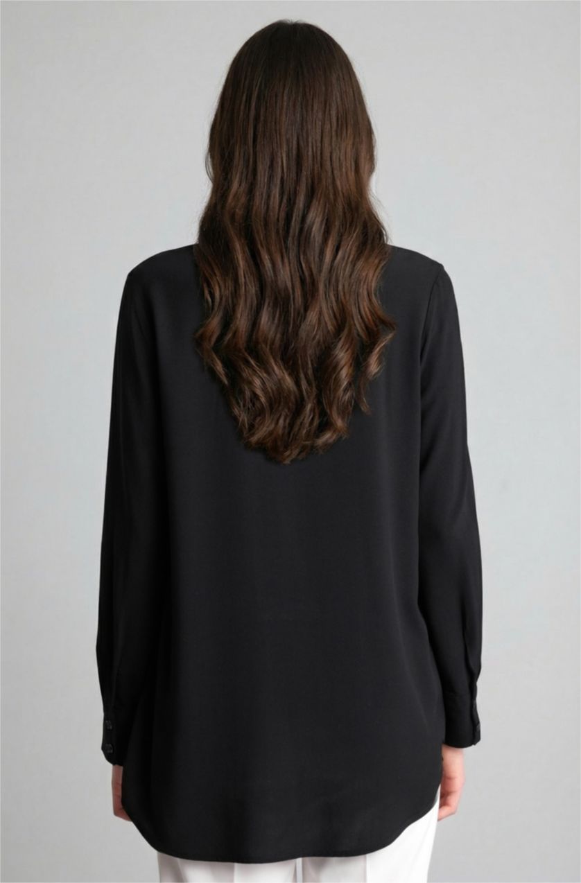 Kadın Siyah Regular Fit Uzun kollu Gömlek