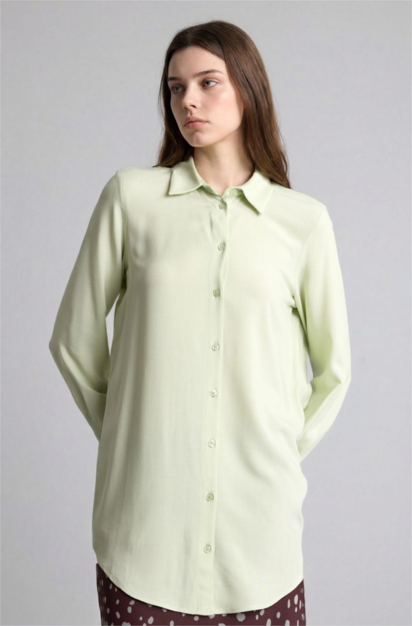 Kadın Mint Regular Fit Uzun kollu Gömlek