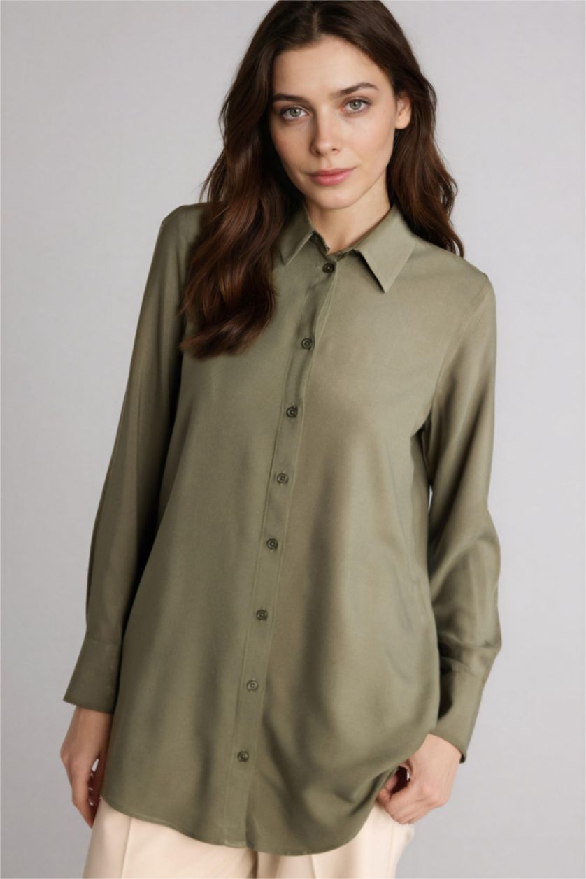 WOMAN Khaki Regular Fit Long Sleeve Tunic