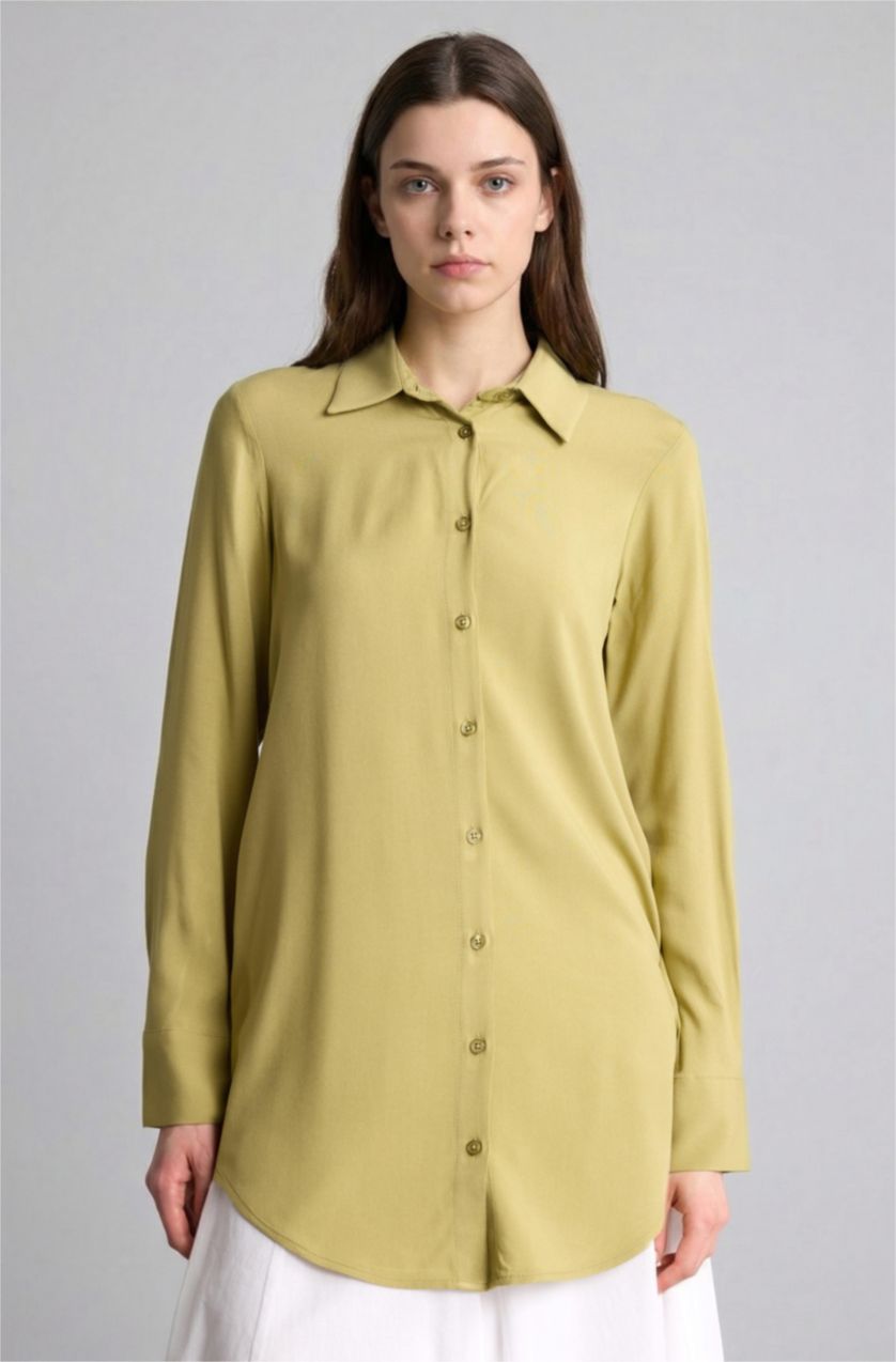 Kadın Zeytin Yeşili Regular Fit Uzun kollu Gömlek