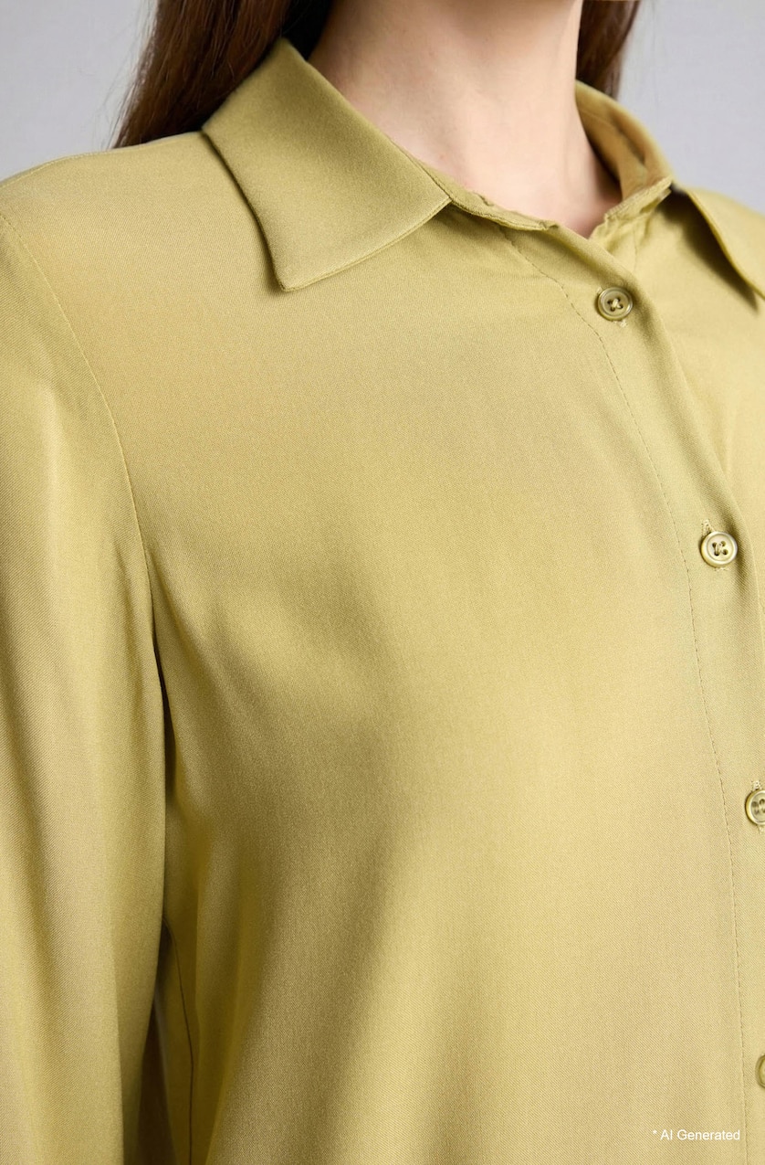Women Olive Regular Fit Shirt Collar Long Sleeve Tunic