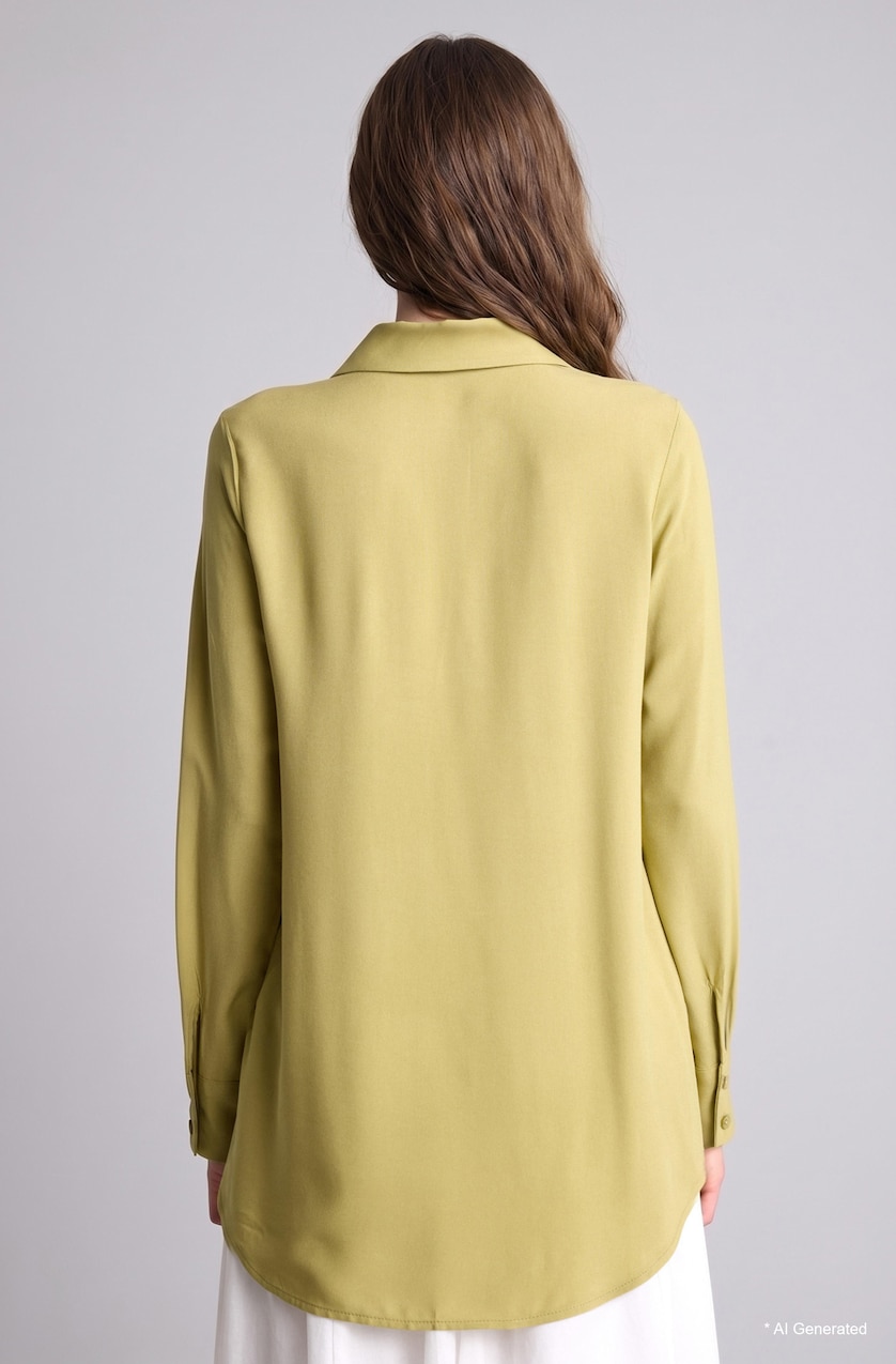 Women Olive Regular Fit Shirt Collar Long Sleeve Tunic