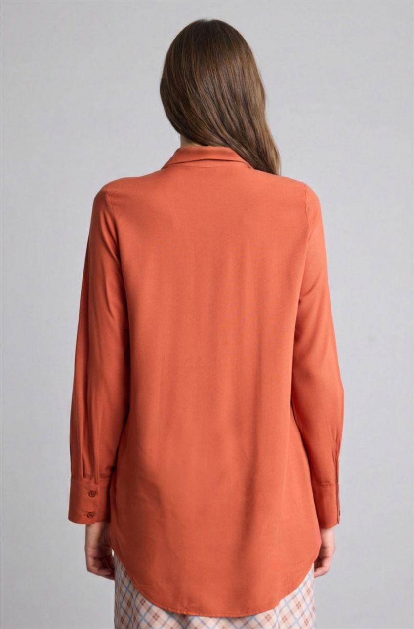 Kadın Koyu Turuncu Regular Fit Uzun kollu Gömlek