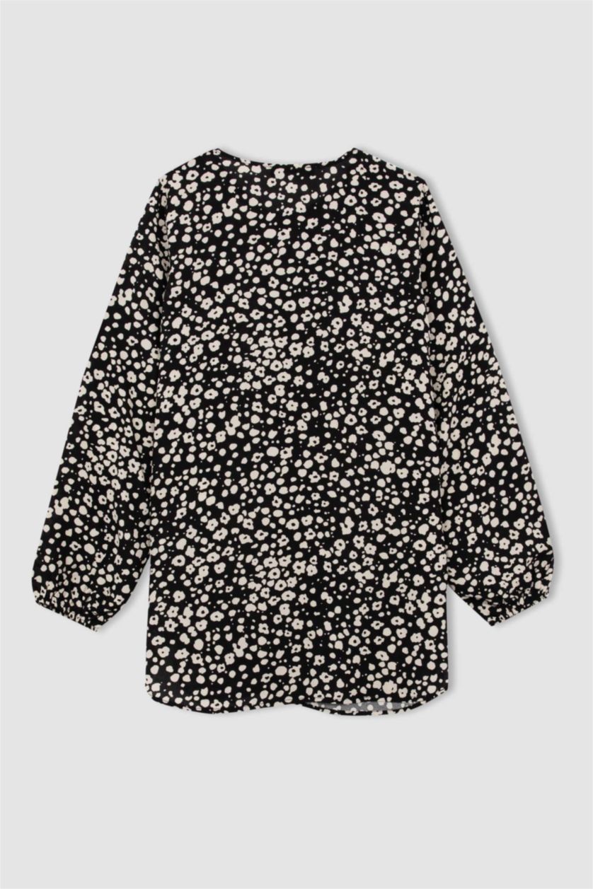 حريمي أسود تونيك منقط قصة عادية