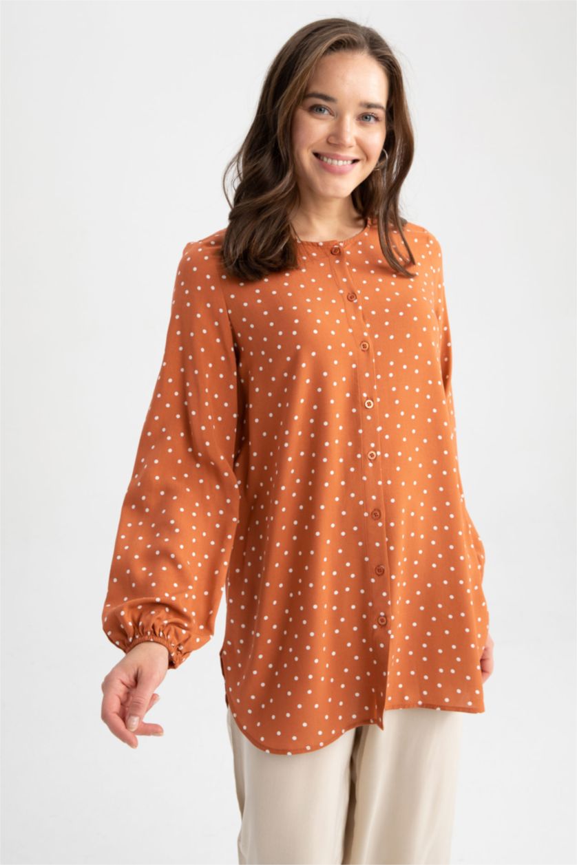 WOMAN Tile Regular Fit Polka Dot Long Sleeve Tunic