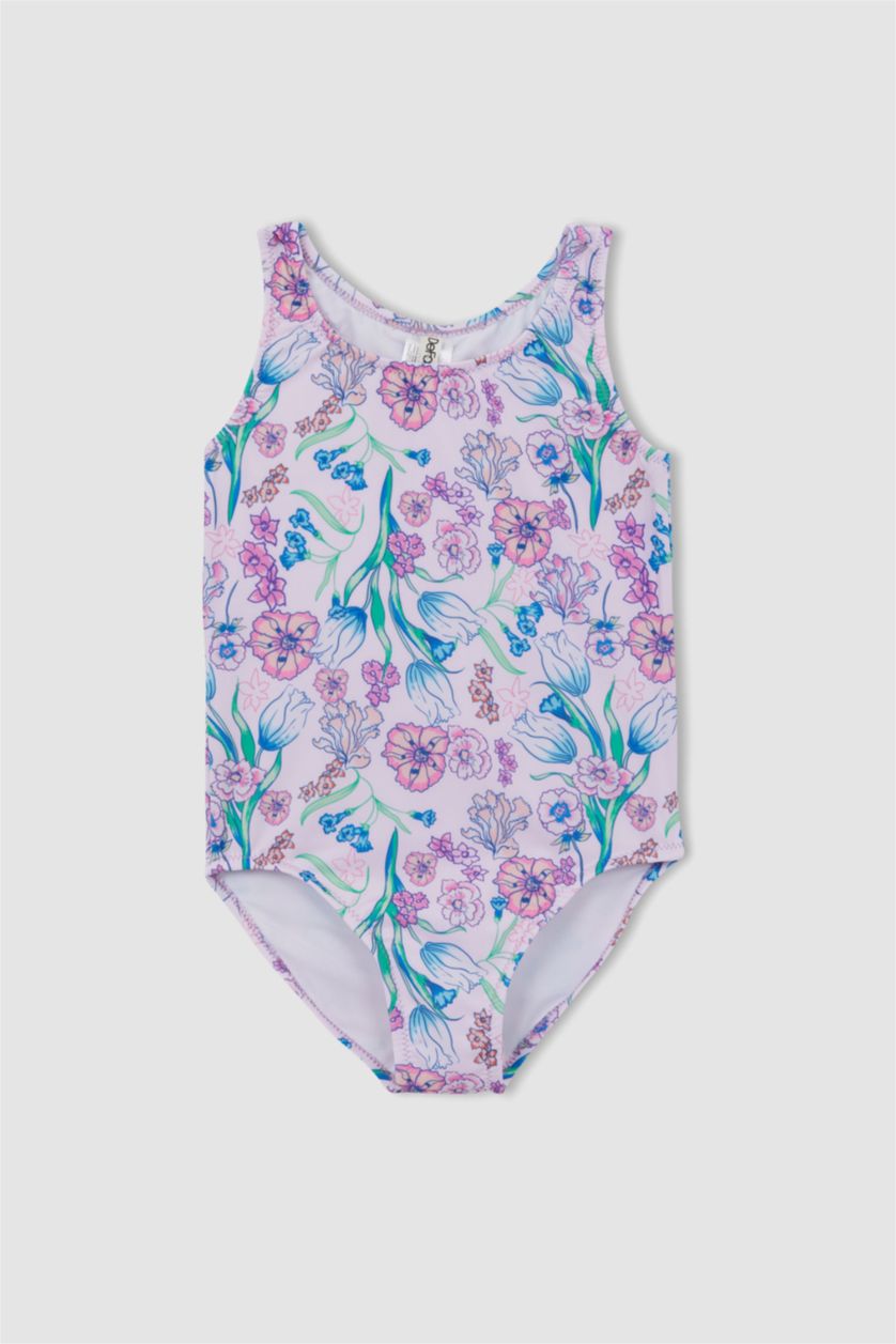 FILLES Rose Clair Maillot de Bain à Motif Floral Pour Fille