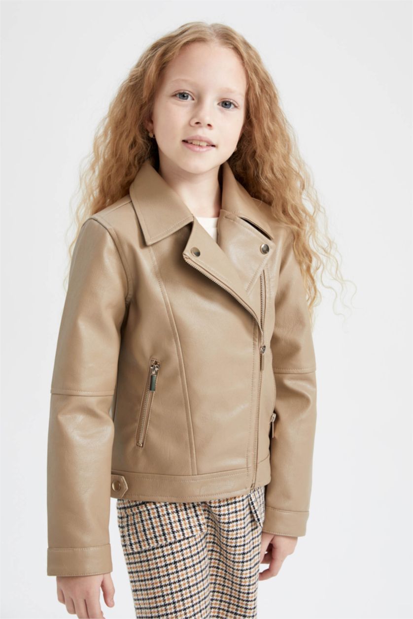 FILLES Beige Veste en similicuir pour fille