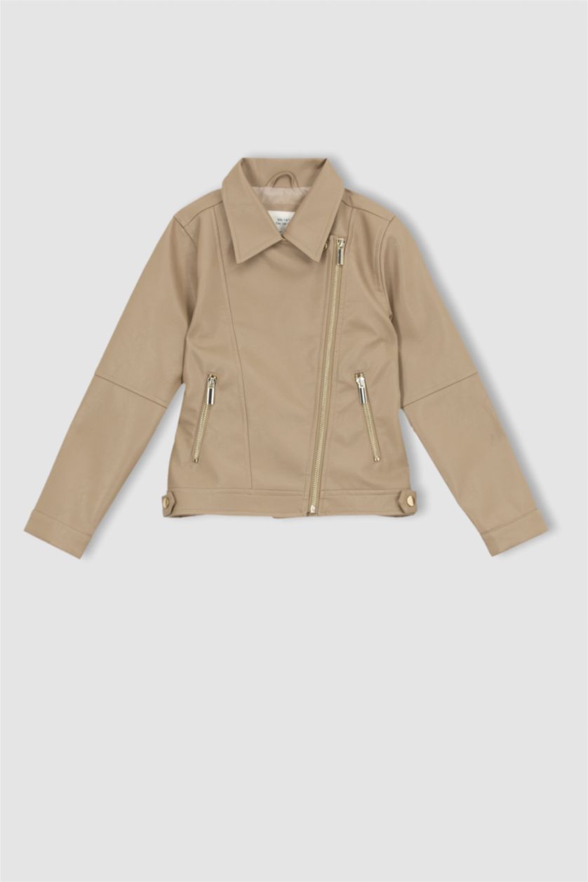 FILLES Beige Veste en similicuir pour fille