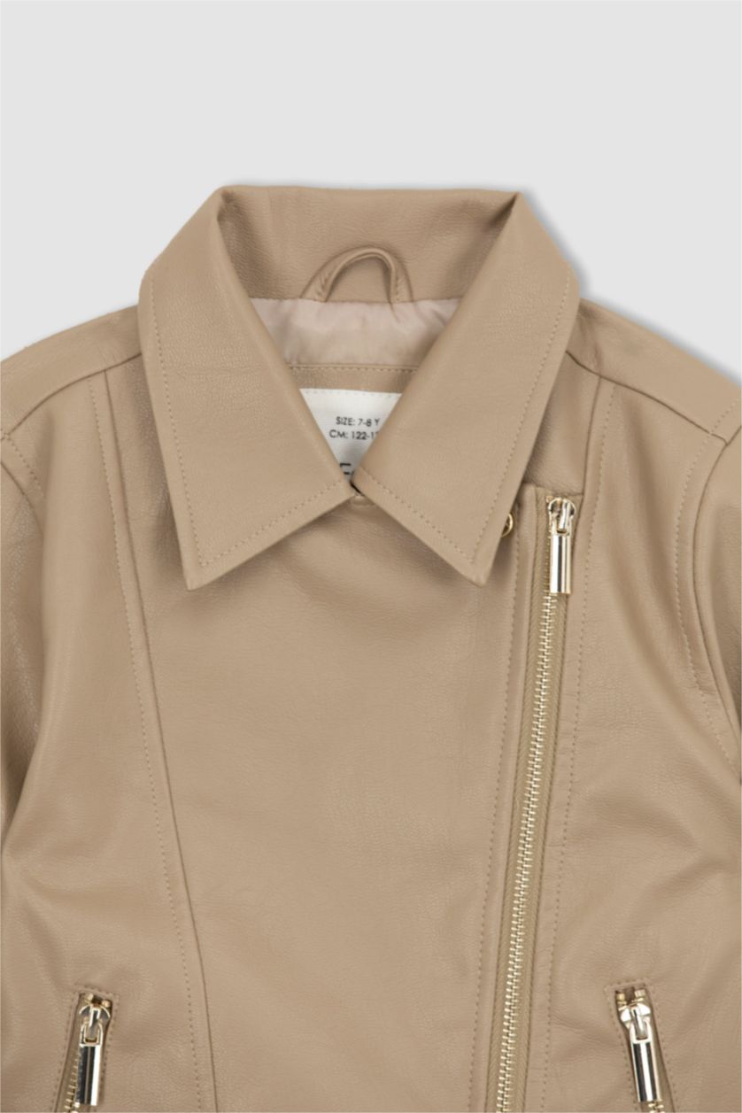 FILLES Beige Veste en similicuir pour fille