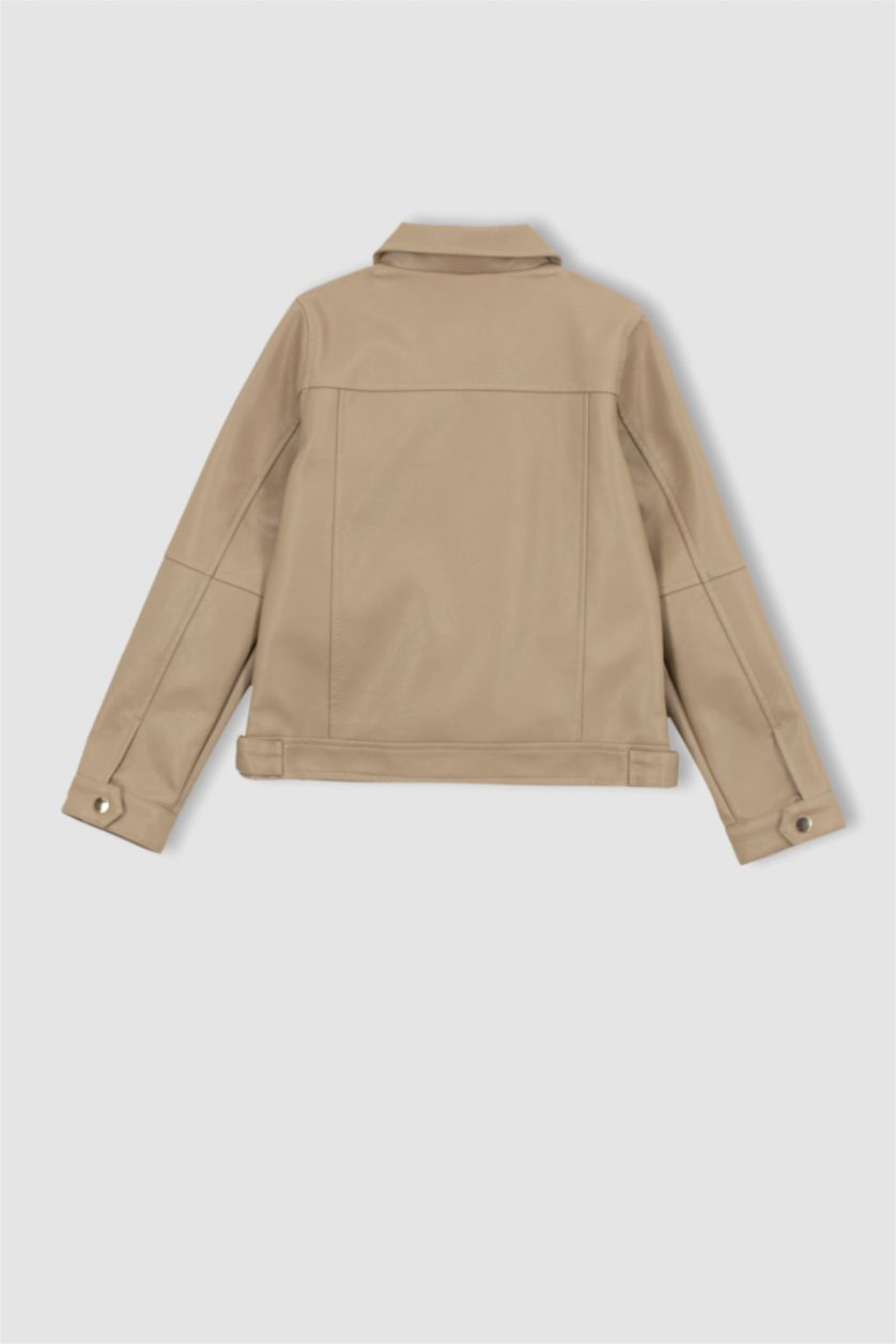 FILLES Beige Veste en similicuir pour fille