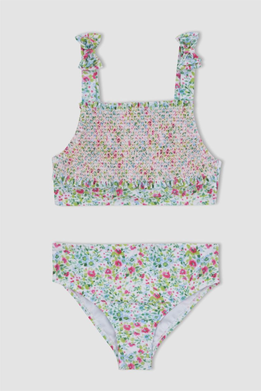 Kız Çocuk - Genç Kız Beyaz Kız Çocuk Desenli Bikini Takımı