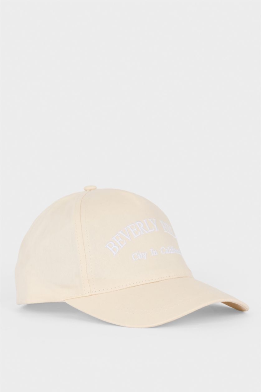 Kadın Bej Nakışlı Pamuklu Cap Şapka