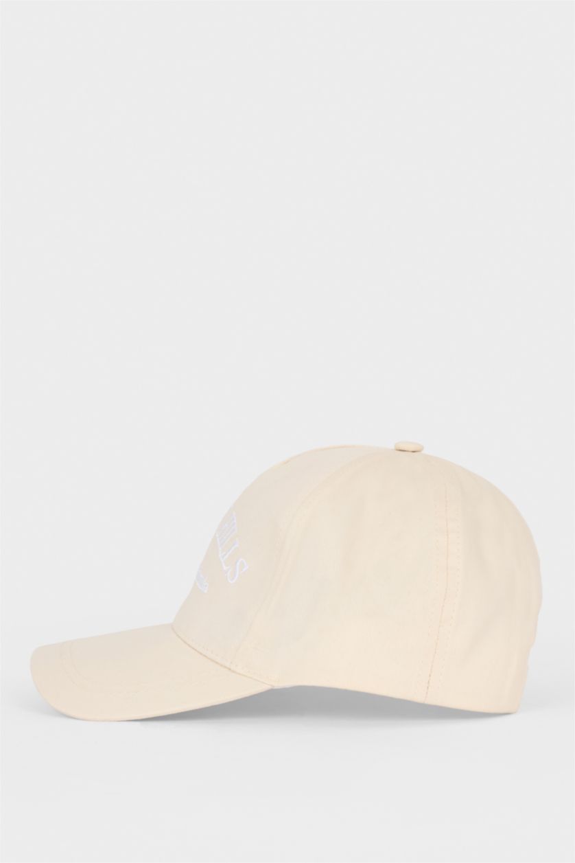 Kadın Bej Nakışlı Pamuklu Cap Şapka