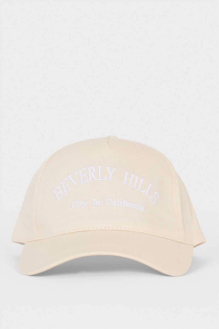 Kadın Bej Nakışlı Pamuklu Cap Şapka