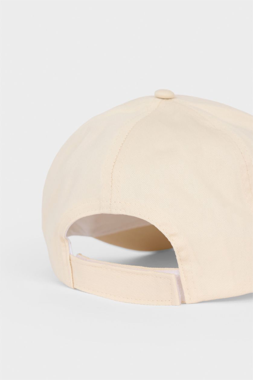 Kadın Bej Nakışlı Pamuklu Cap Şapka