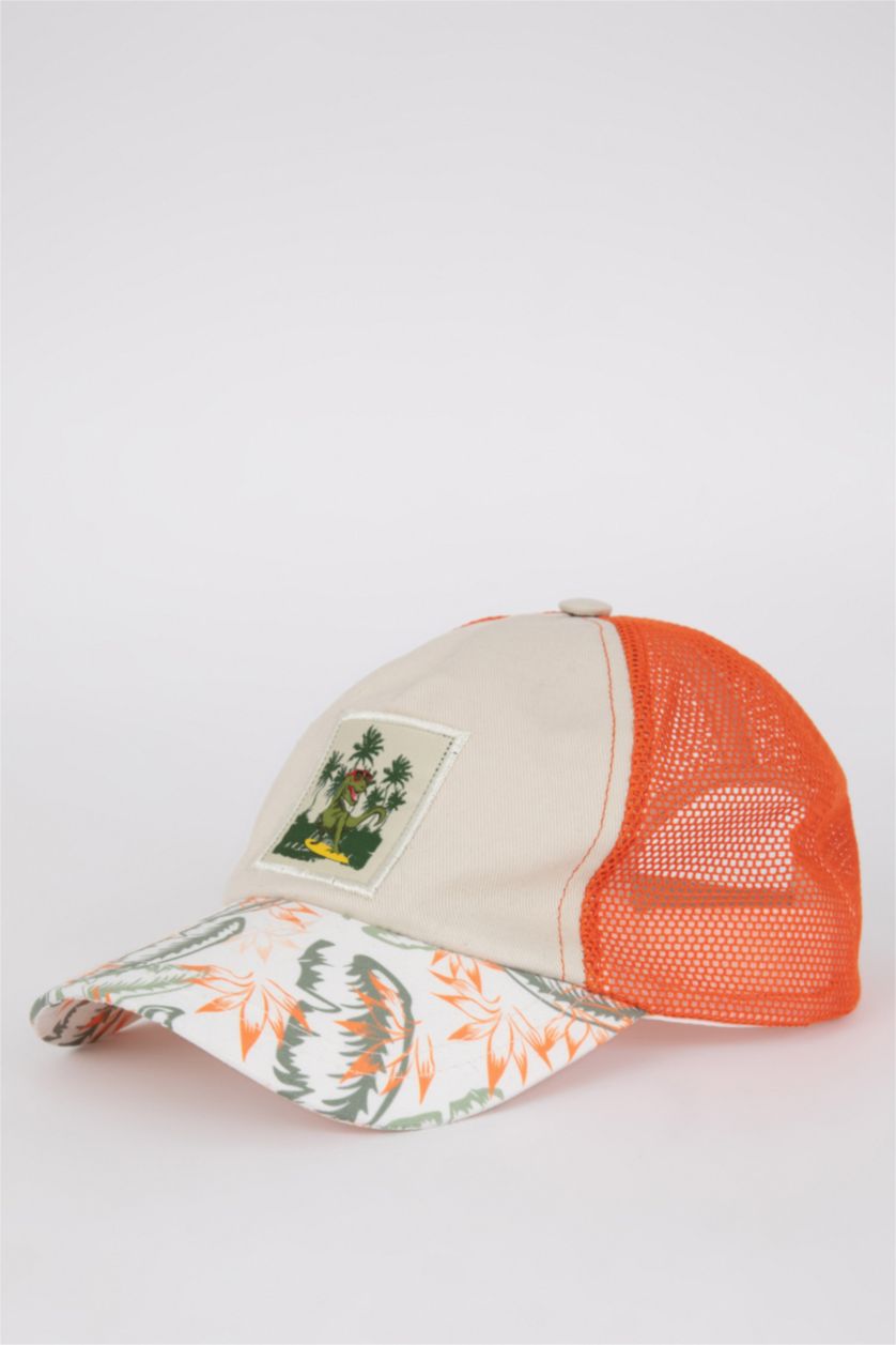 BOYS & TEENS Beige Boy Printed Gabardine Cap Hat