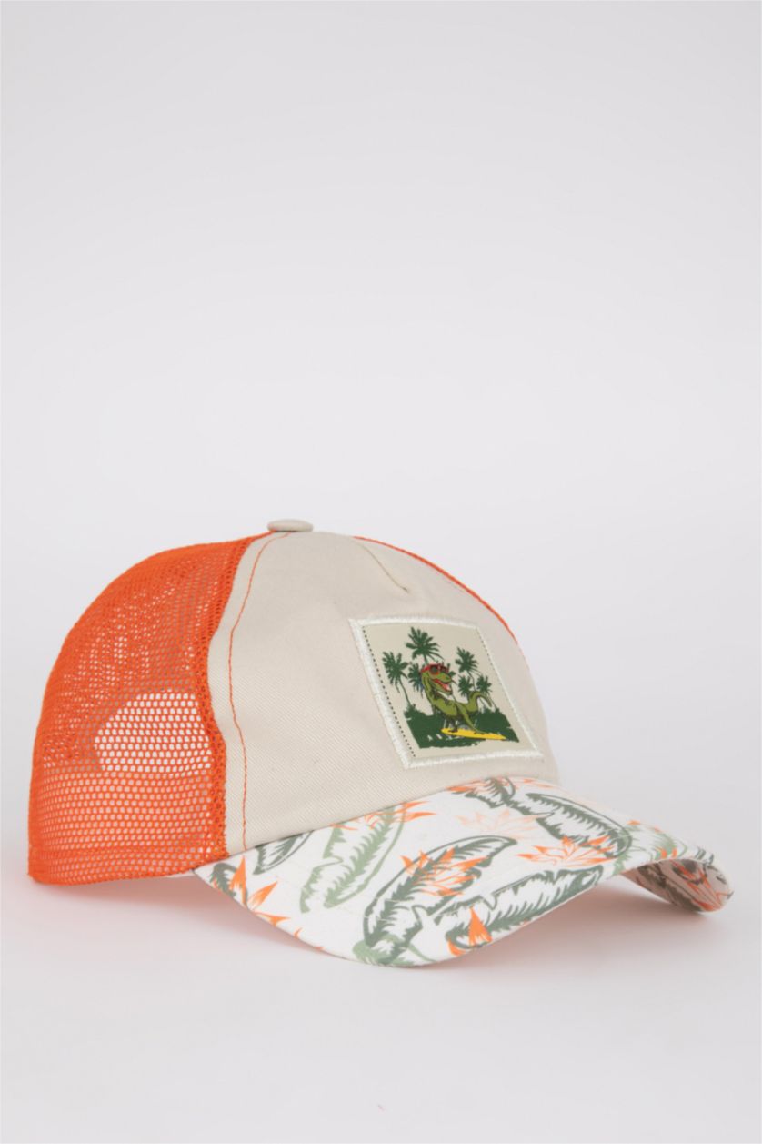 BOYS & TEENS Beige Boy Printed Gabardine Cap Hat