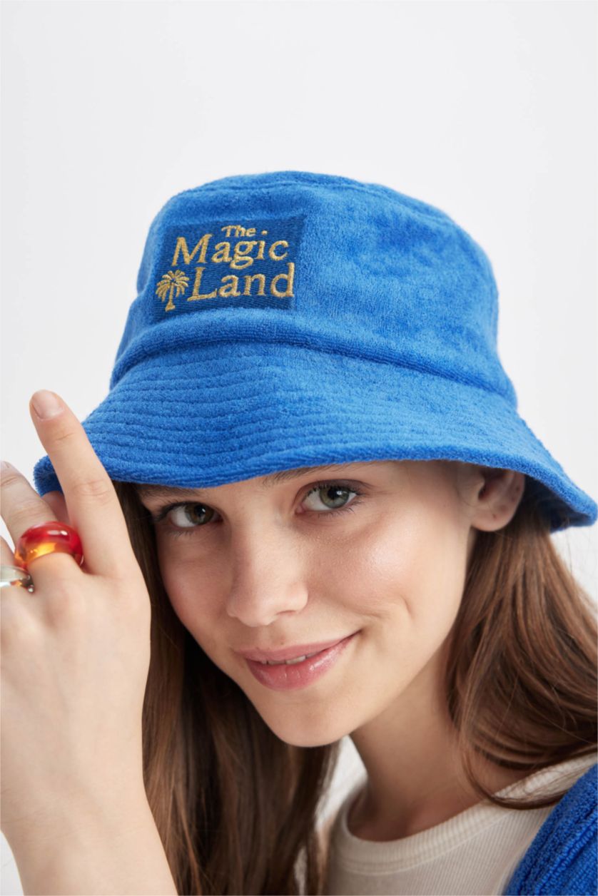 FEMME Bleu Chapeau Bob En Tissu Éponge Pour Femme