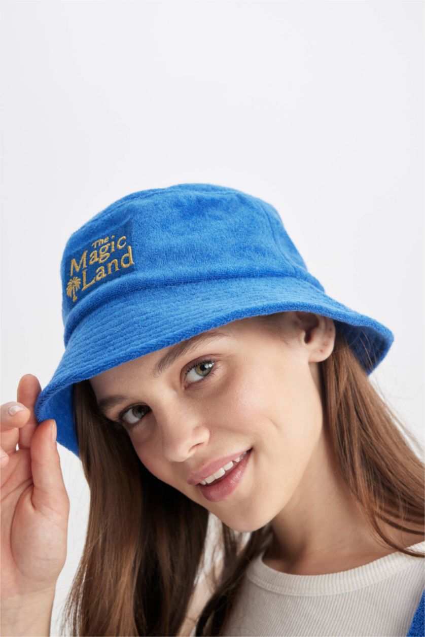 FEMME Bleu Chapeau Bob En Tissu Éponge Pour Femme