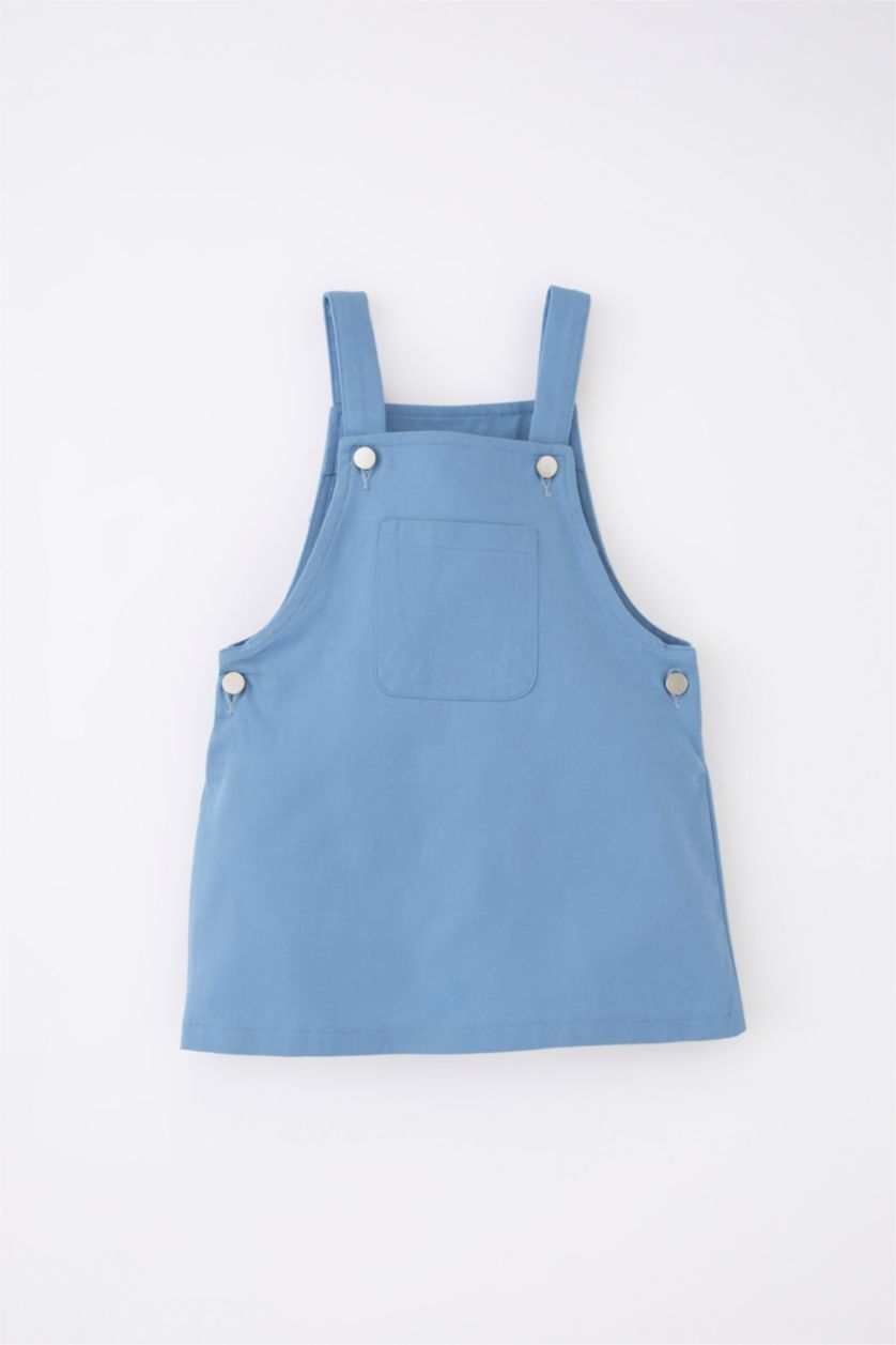 طفلة صغيرة أزرق فستان جمبسوت بناتي قماش منسوج قصة عادية بحمالات