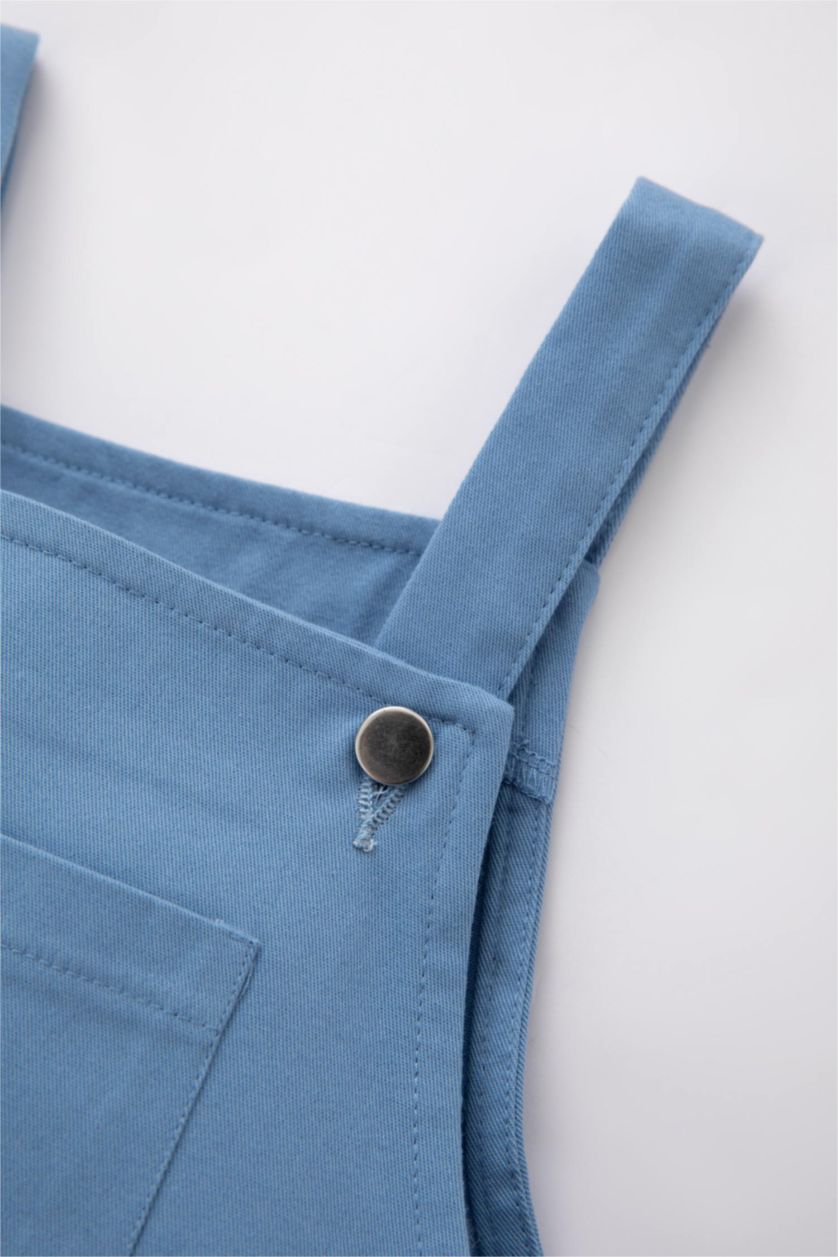 طفلة صغيرة أزرق فستان جمبسوت بناتي قماش منسوج قصة عادية بحمالات