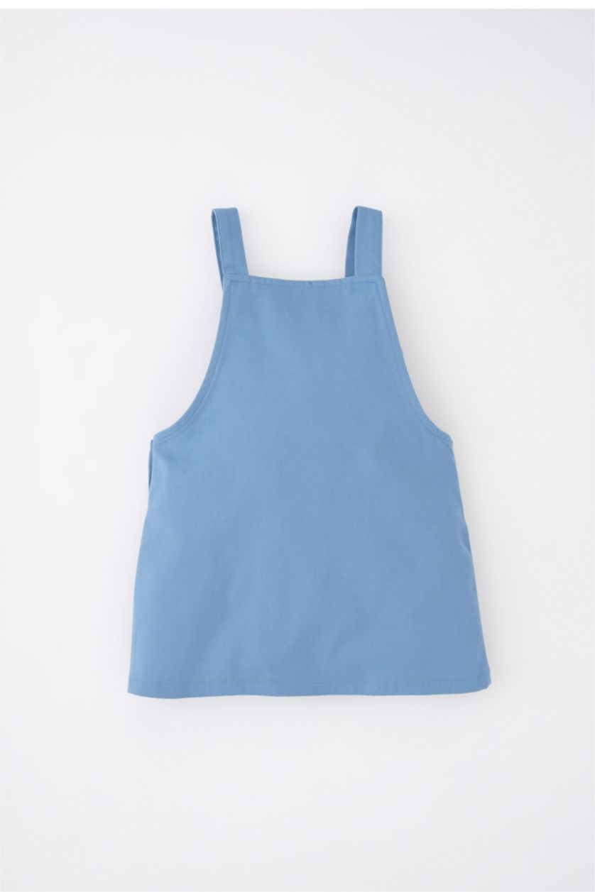 طفلة صغيرة أزرق فستان جمبسوت بناتي قماش منسوج قصة عادية بحمالات