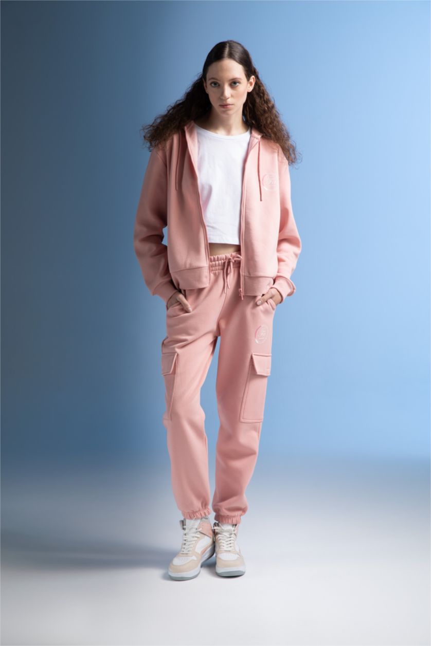 Kadın Gülkurusu DeFactoFit Standart Fit Slogan Baskılı Cepli Eşofman Altı