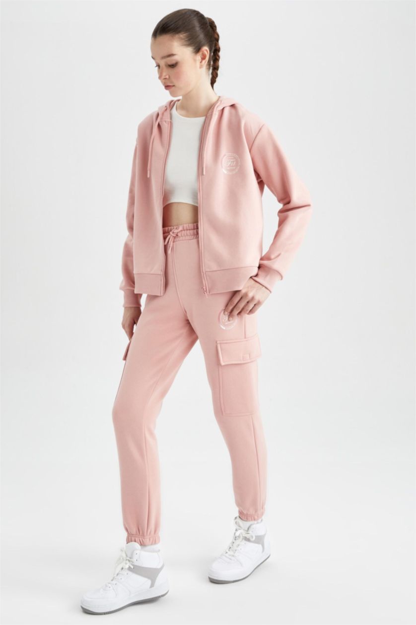 Kadın Gülkurusu DeFactoFit Standart Fit Slogan Baskılı Cepli Eşofman Altı