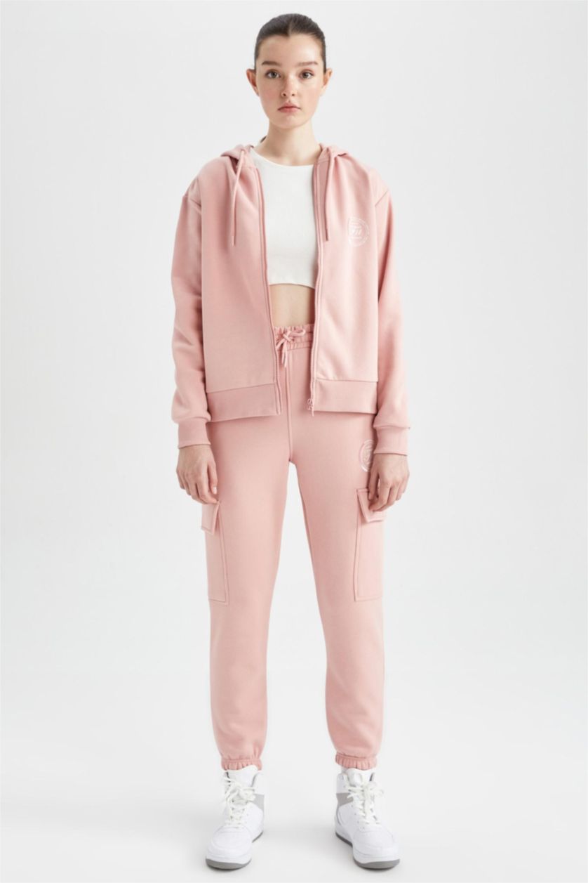 Kadın Gülkurusu DeFactoFit Standart Fit Slogan Baskılı Cepli Eşofman Altı