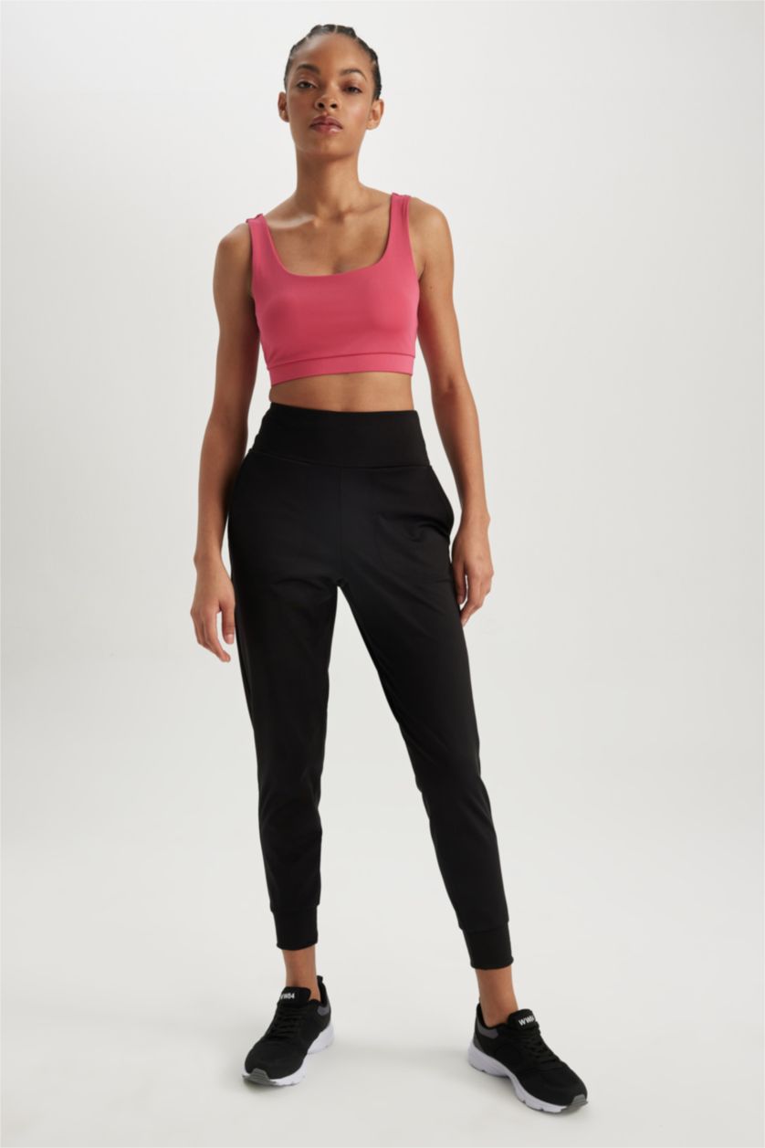 نساء أسود ستريج قماش سكوبا بخصر عالي طول الكوع