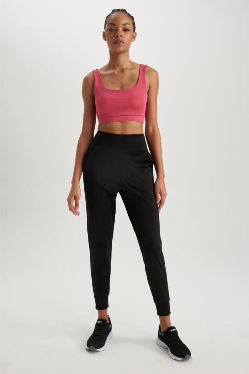 نساء أسود ستريج قماش سكوبا بخصر عالي طول الكوع