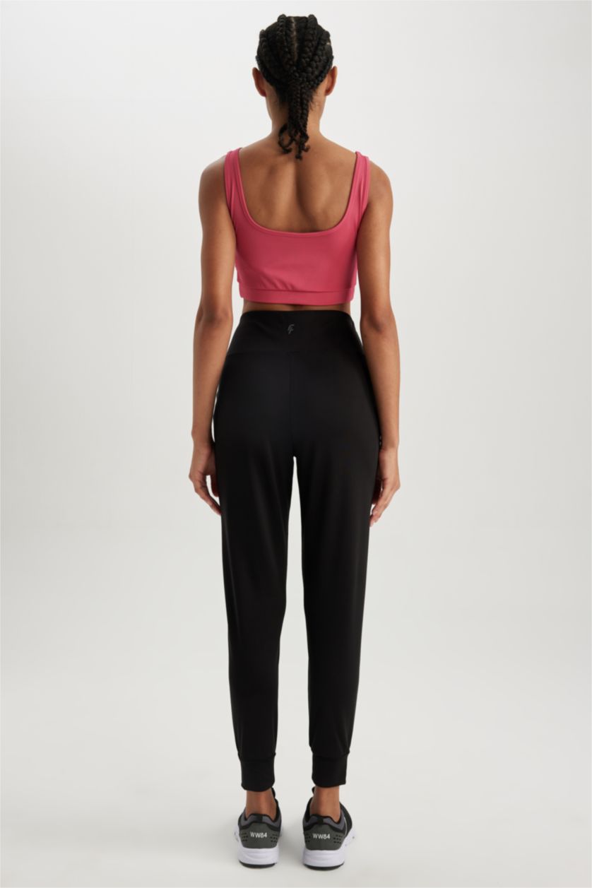 نساء أسود ستريج قماش سكوبا بخصر عالي طول الكوع