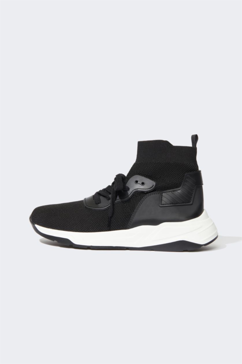 Erkek Siyah Erkek Kalın Taban Bağcıklı Sneaker