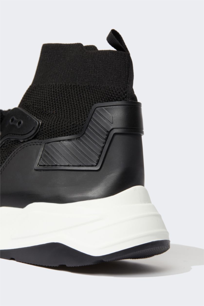 Erkek Siyah Erkek Kalın Taban Bağcıklı Sneaker