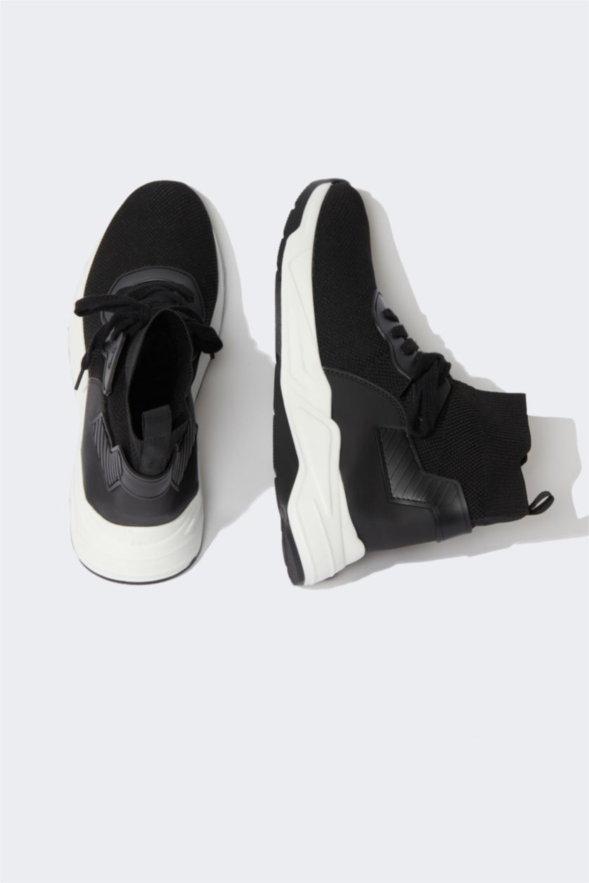 Erkek Siyah Erkek Kalın Taban Bağcıklı Sneaker