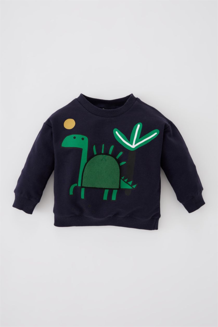 Erkek Bebek Lacivert Erkek Bebek Dinozor Baskılı Sweatshirt