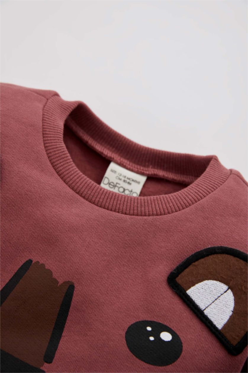 Baby Boy Light Bordeaux 2 piece Regular Fit Crew Neck Animal Set