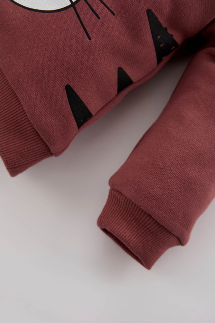 Baby Boy Light Bordeaux 2 piece Regular Fit Crew Neck Animal Set