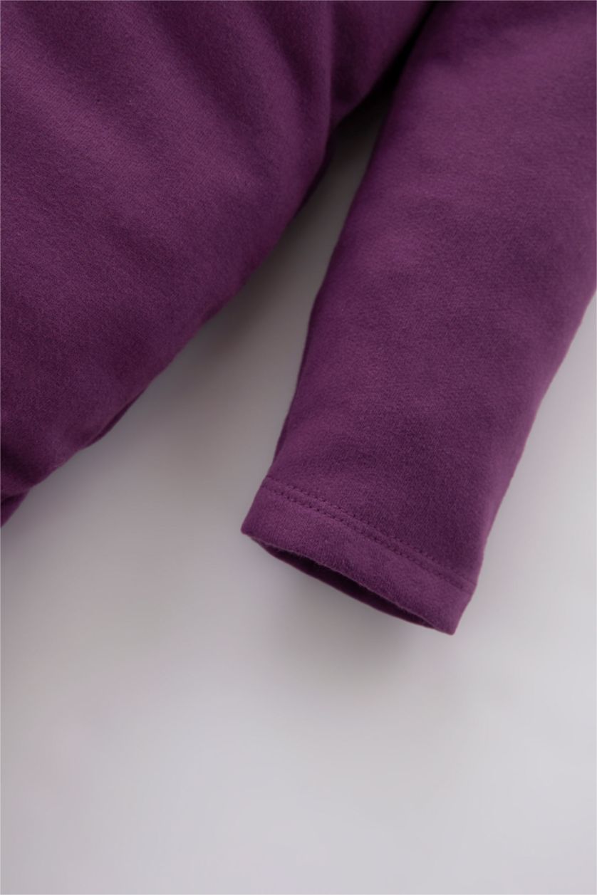 BABY GIRL Purple Baby Girl Crew Neck Sweatshirt Fabric Zippered Jumpsuit