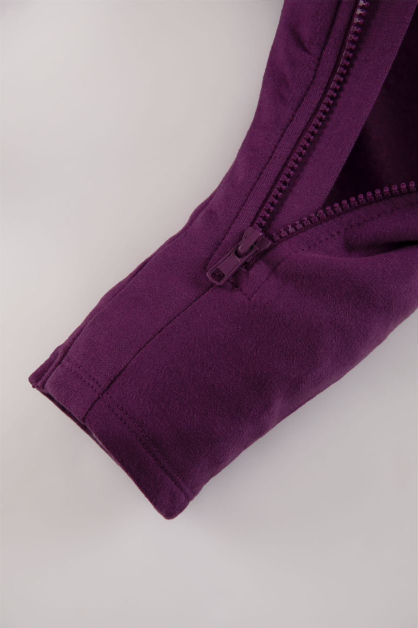 BABY GIRL Purple Baby Girl Crew Neck Sweatshirt Fabric Zippered Jumpsuit