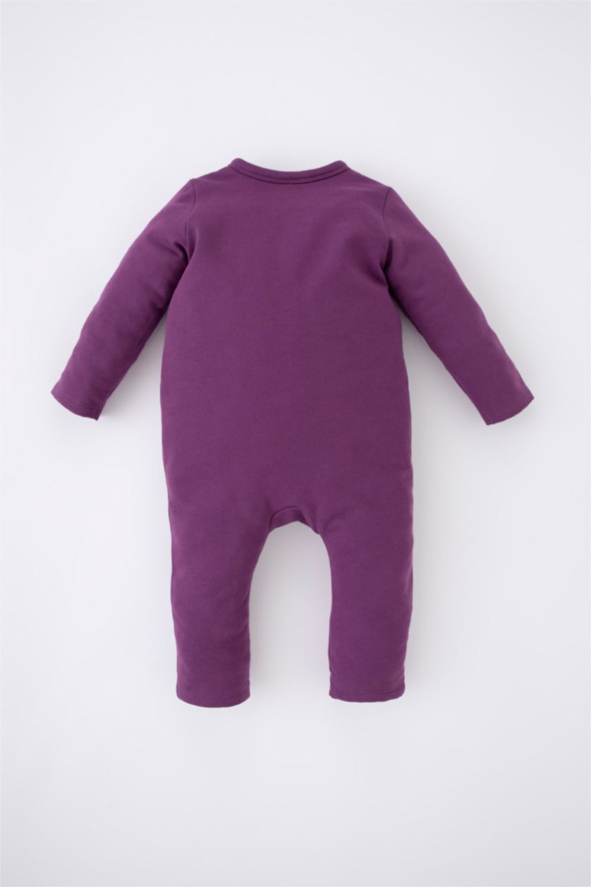 BABY GIRL Purple Baby Girl Crew Neck Sweatshirt Fabric Zippered Jumpsuit
