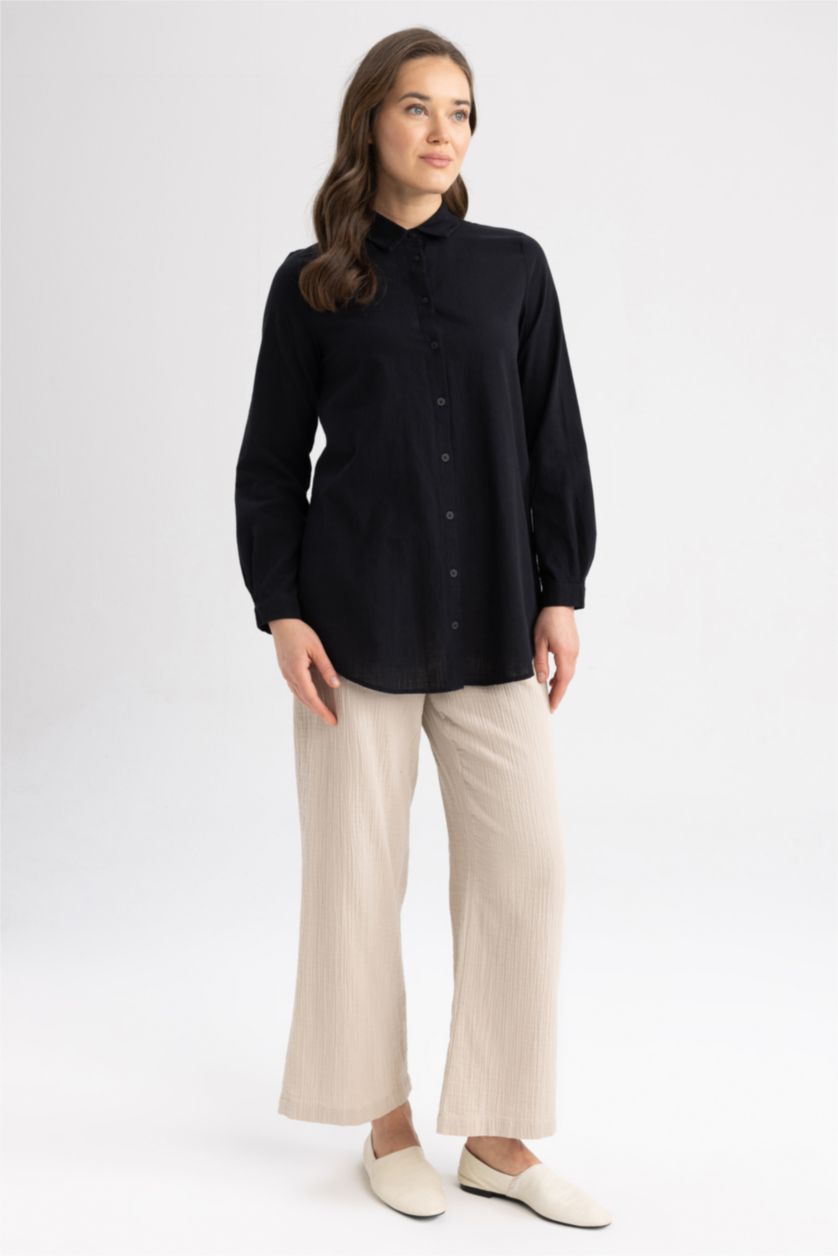 WOMAN Black Regular Fit Cotton Long Sleeve Tunic