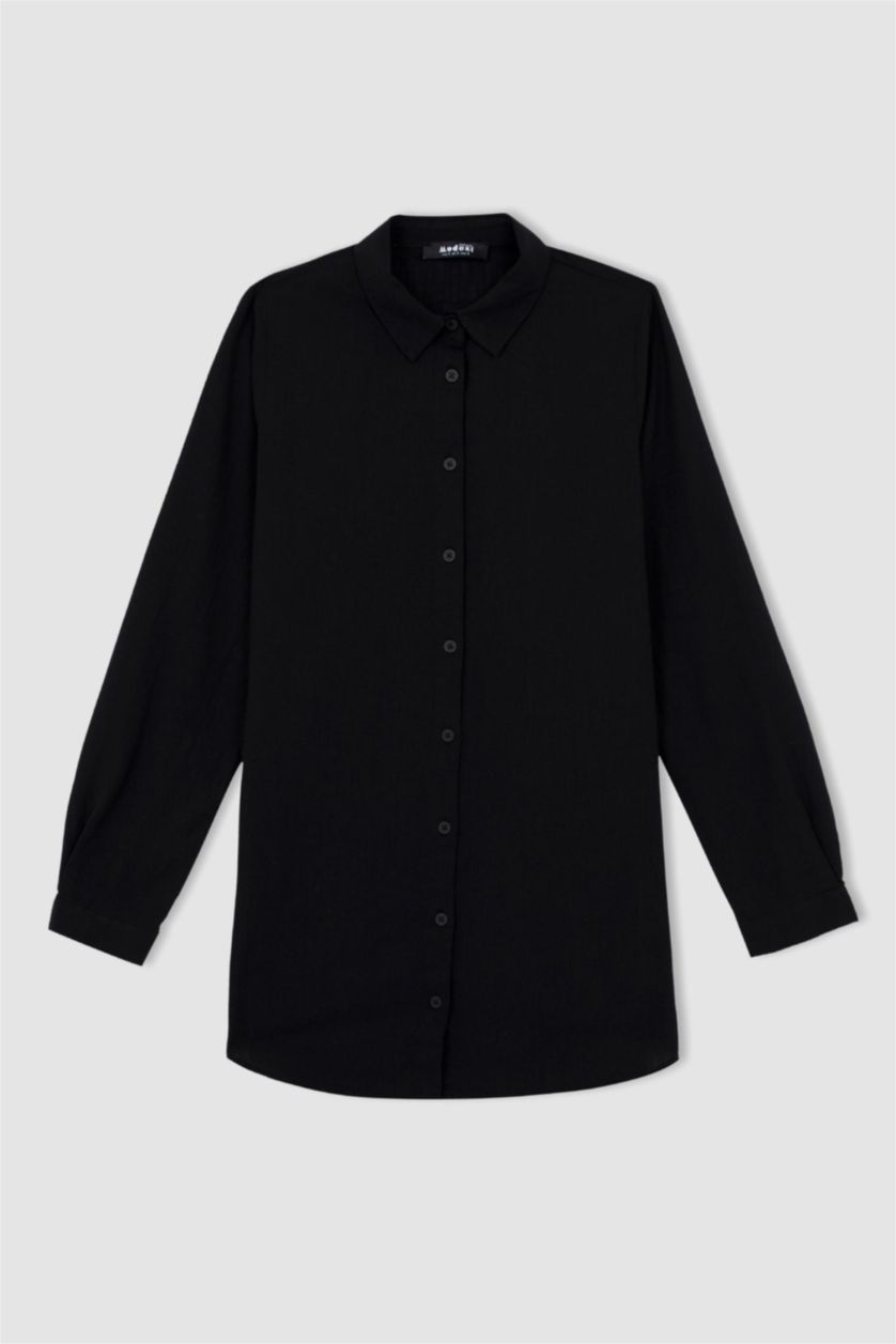 WOMAN Black Regular Fit Cotton Long Sleeve Tunic