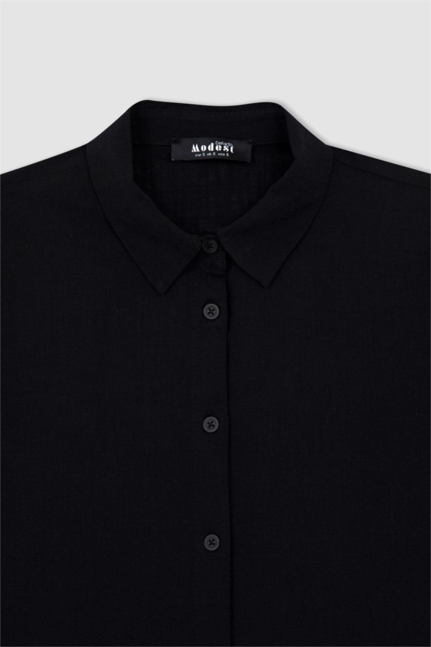 WOMAN Black Regular Fit Cotton Long Sleeve Tunic