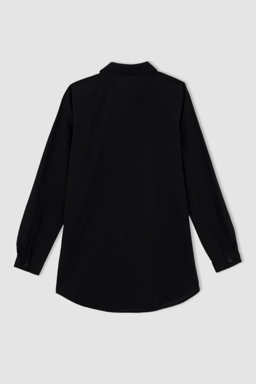 WOMAN Black Regular Fit Cotton Long Sleeve Tunic